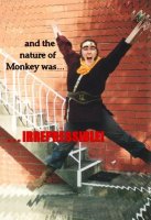 Natalie Bottle dressed as Monkey jumping