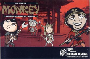 Promotional postcard for The Tale of Monkey His Magic Journey to the West show at Brisbane Festival 2002